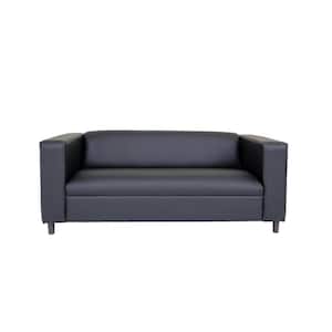 Amelia 84 in. Rolled Arm Faux Leather Rectangle Nailhead Trim Sofa in Black