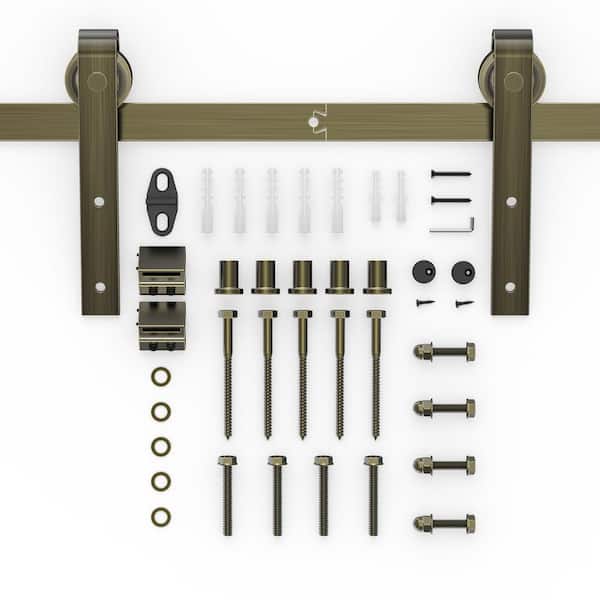 Boyel Living 6.6 ft./79 in. Oil-Rubbed Bronze Sliding Barn Door Track and Hardware Kit with J-Shape Hanger For Single Door