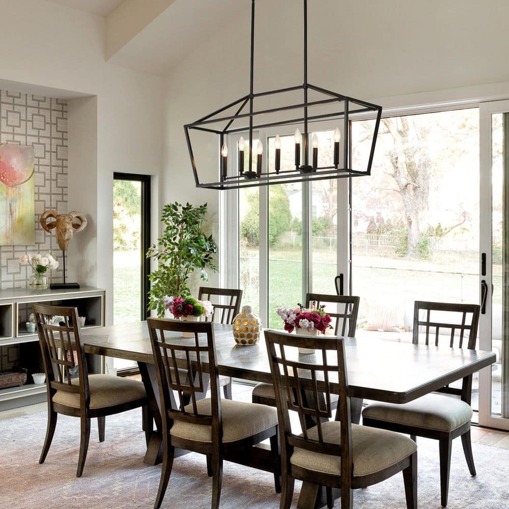 Wellspeed Cateno 7-Light Matte Black Linear Chandelier for Dining