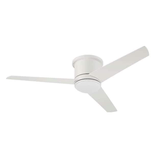52 in. White, White/Washed Oak Blades Flush Mount Damp Propeller Outdoor Ceiling Fan w/ Integrated LED, Control Included