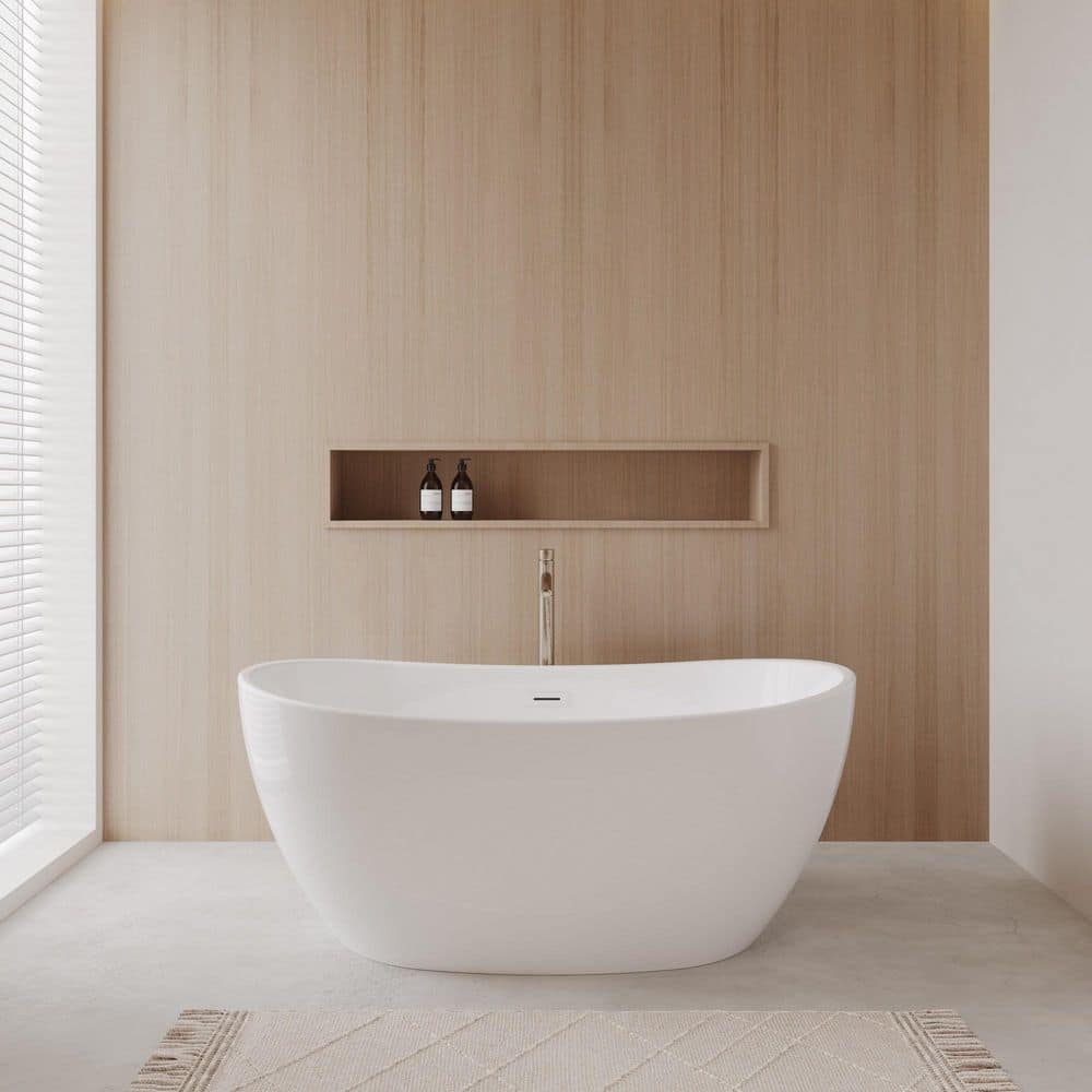 Rebecca 55 in. x 30 in. Soaking Bathtub with Center Drain in White with Shiny White Trim and Brushed Nickel Faucet price history on PriceWatchPro