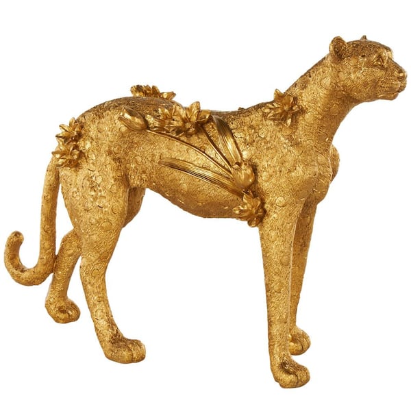 Litton Lane 17 in .x 25 in. Gold Resin Standing Leopard Sculpture