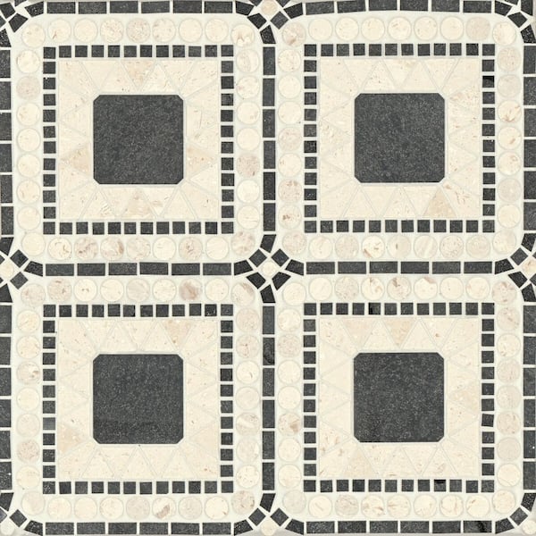 Bedrosians Atrium Square 15 in. x 15 in. Honed Myra Beige/Basalt Marble Mosaic Tile (8.6 sq. ft./Carton)