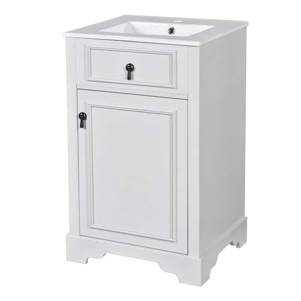 20 in. W x 18 in. D x 34 in. H Single Sink Freestanding White Bath Vanity with White Ceramic Top and Adjustable Shelf