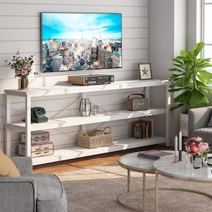 Eileen 70.9 in. Rectangle White Metal White Particle Board Wood Top Sofa Table with 3 Open Storage Shelves