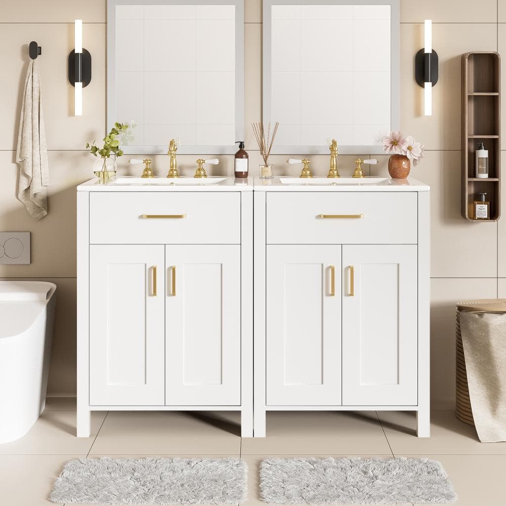 48 in. W White Space-Saving Bathroom Vanity with Flip Drawer, Double-Layer Door Shelves and Soft-Close Doors price history on PriceWatchPro