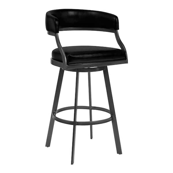 Armen Living Saturn 42 in. Vintage Black Metal Bar Stool with Faux Leather Seat