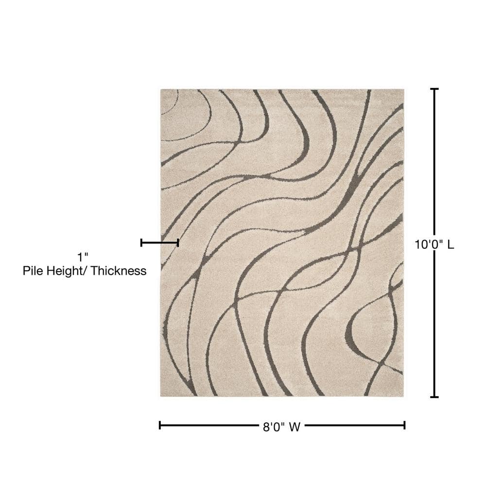 Sculpted Cream & Grey Abstract Shag Rug 8' x 10'