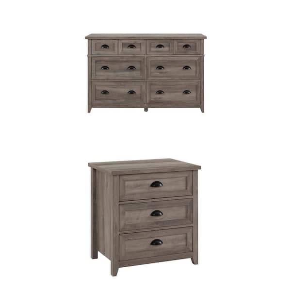 Farmhouse Grey Wash 6-Drawer 52 in. W Dresser and 25 in. W 3-Drawer Nightstand (26 in. H x 25 in. W x 18 in. D) Combo