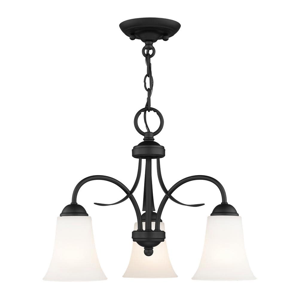 Black 3-Light Chandelier with Hand Blown Satin Glass