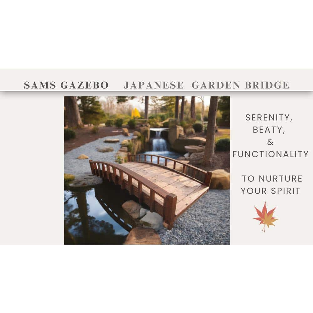 6-Foot Brown Arched Wooden Japanese Garden Bridge