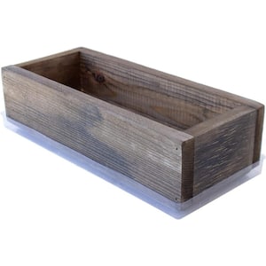 Planter Box Rich Brown Rustic Look Flower, Herb and House Plant Garden Barn Wood Windowsill Planter with Drip Tray