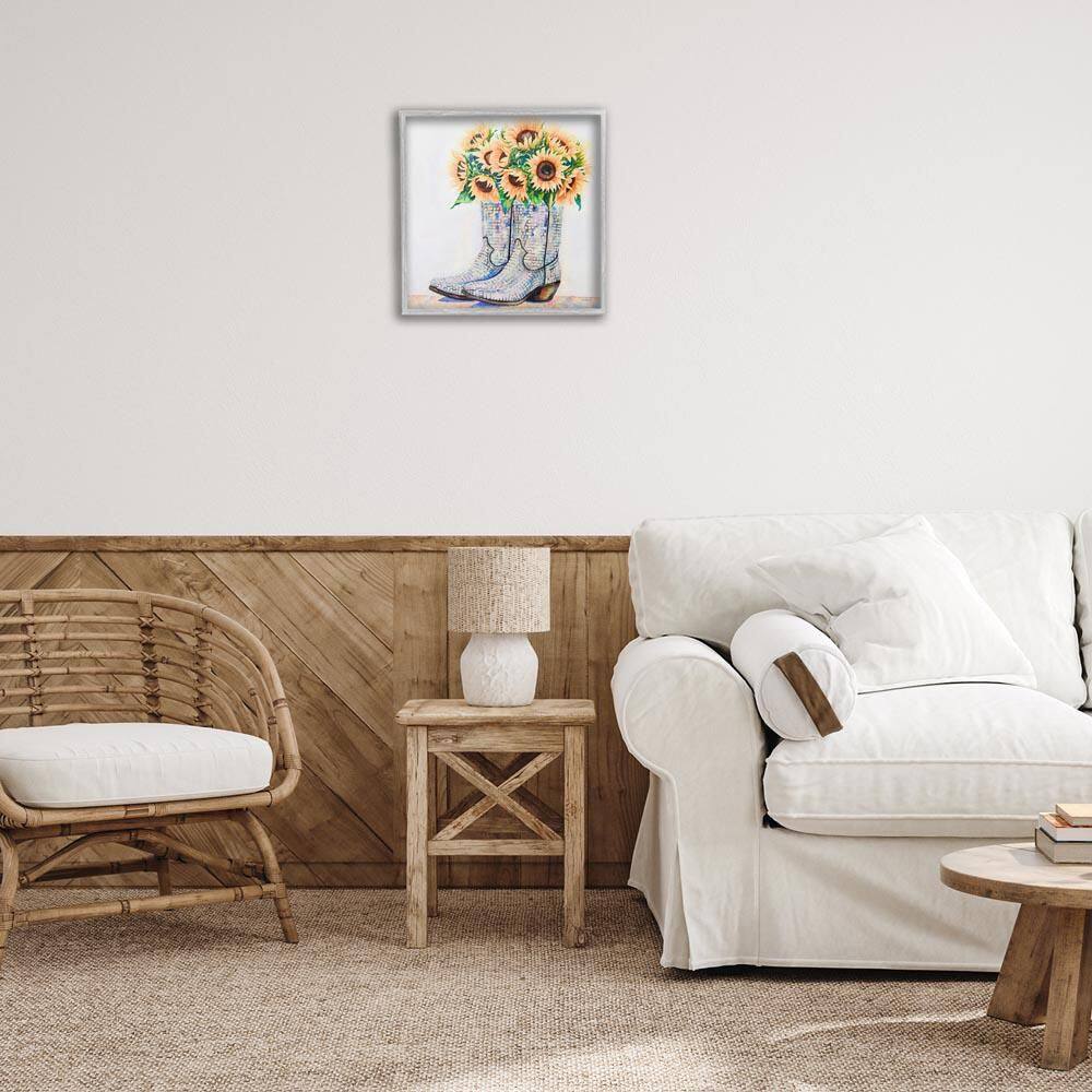 Sunflower Filled Cowgirl Boots by Amanda Greenwood Gray Framed Nature Giclee Art Print 17 in. x 17 in. price history on PriceWatchPro