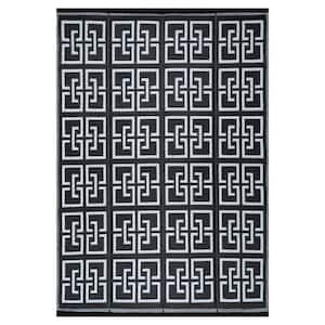 Lightweight Greek Keys Black and White 9 ft. x 12 ft. Reversible Plastic Indoor/Outdoor Area Rug