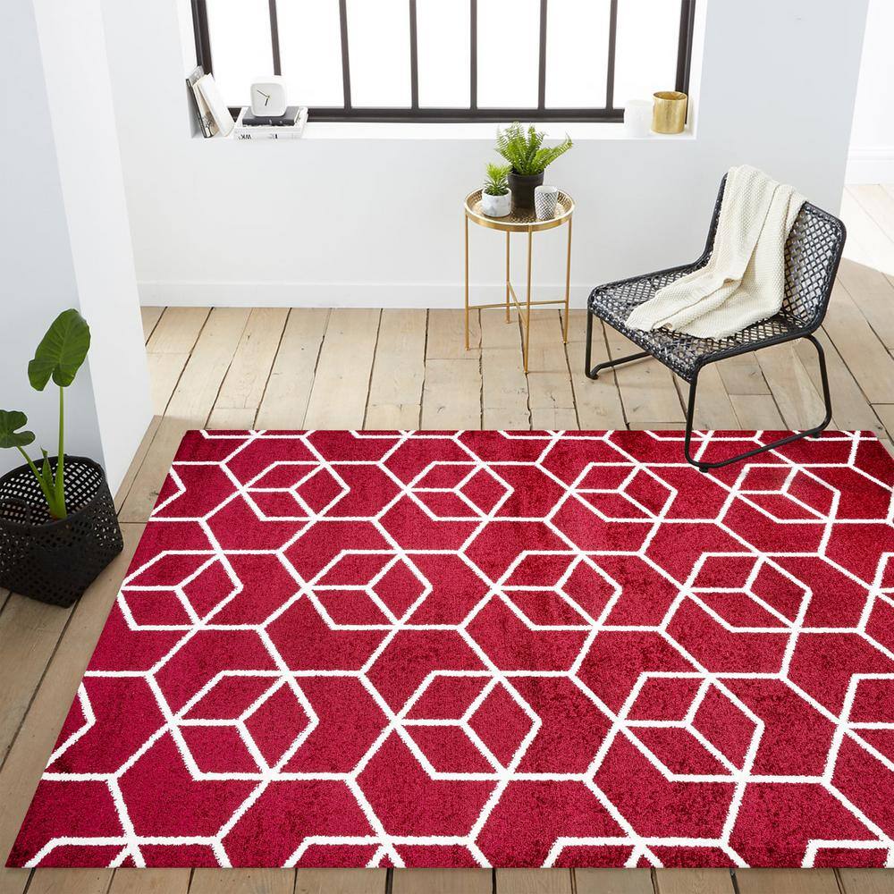 Jonathan Y Red and White Geometric Flat Woven Area Rug