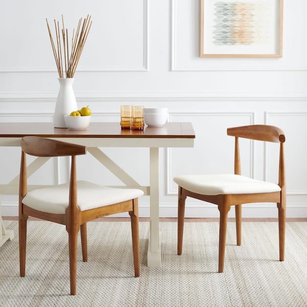 SAFAVIEH Lionel Walnut/White 17 in. Wood Dining Chair (Set of 2)