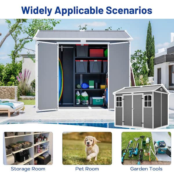 LATTOY 8x6 ft Plastic Utility Shed with Floor-Lockable Storage