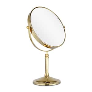 Tabletop 4.92in W. x 7.2in H Round Framed Two-Sided Swivel Magnification Bathroom Vanity Mirror in Gold