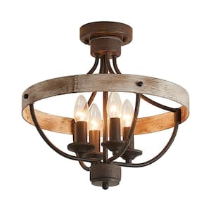 15.4 in 4-Light Bronze Industrial Semi-Flush Mount with Shade