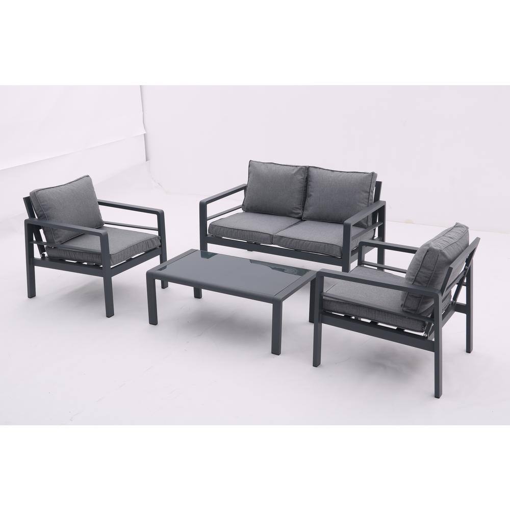 4 Piece Aluminum Outdoor Patio Conference Set, All Weather Sectional Sofa f