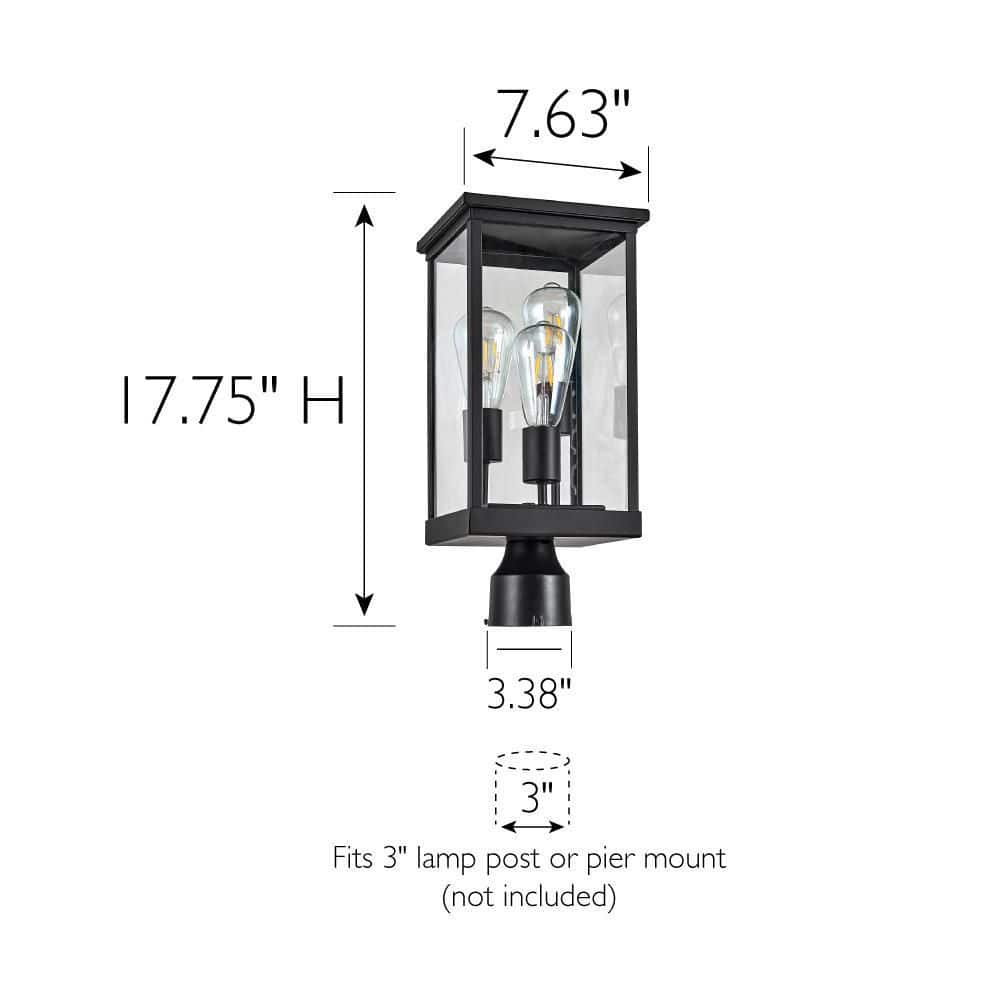 Mayfield Black Aluminum Outdoor Post Light with Clear Glass Panels