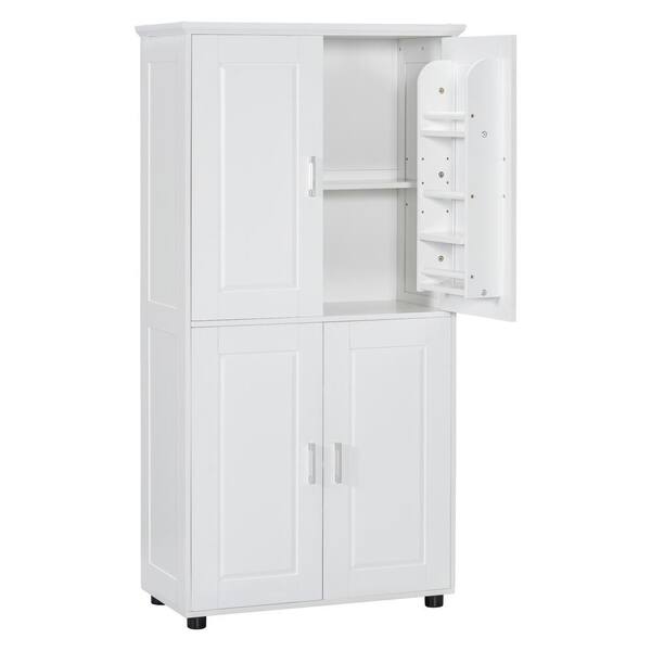RiverRidge Home Modern Tall and Wide 31.29 in. W x 15.64 in. D x 62.28 in. H White Linen Cabinet with 4 Doors, Adjustable Shelves