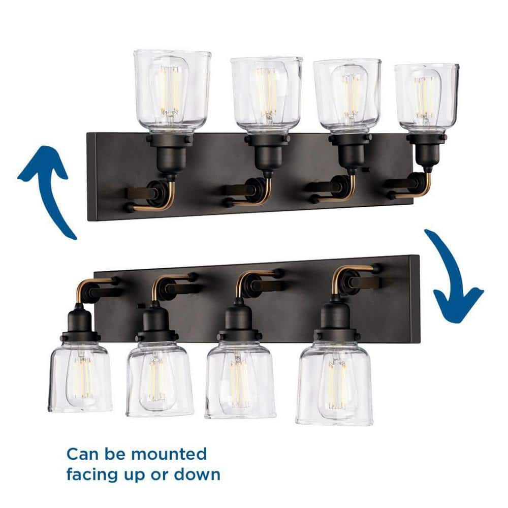 Rushton 32" Graphite 4-Light Bath Vanity with Clear Glass Shades