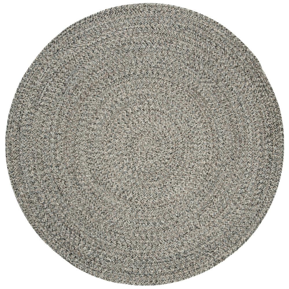 Braided BRD256 Hand Woven Indoor Area Rug - Ivory/Steel Grey - 4' Round - Safavieh