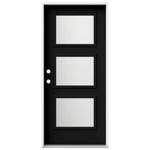 36 in. x 80 in. Right-Hand/Inswing 3 Lite Equal Frosted Glass Black Steel Prehung Front Door