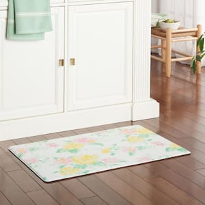 Amber Floral Daisy Stripe Pink/Yellow 20 in. x 39 in. Anti Fatigue Reversible Water Resistant Kitchen Mat