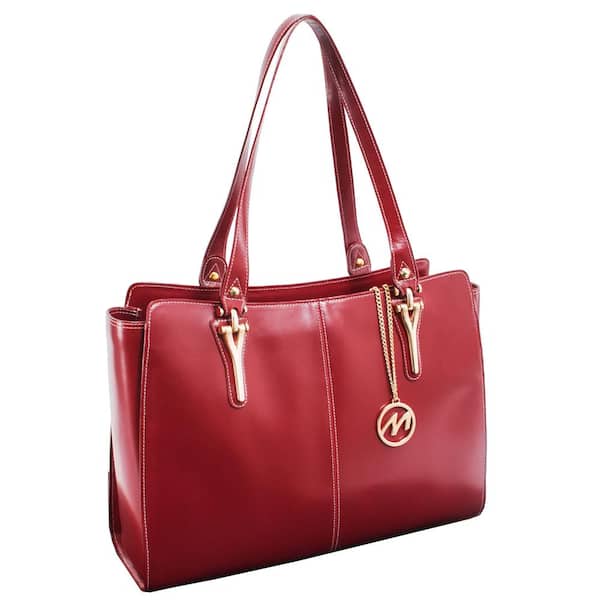 GLENNA, Red Leather Ladies' Tote Bag with Tablet Pocket