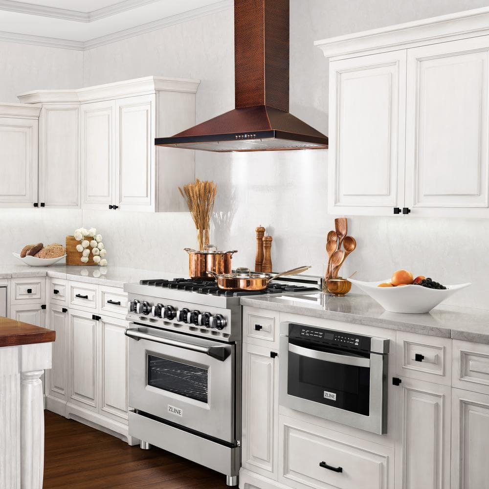 36" Hand-Hammered Copper Convertible Wall Mount Range Hood