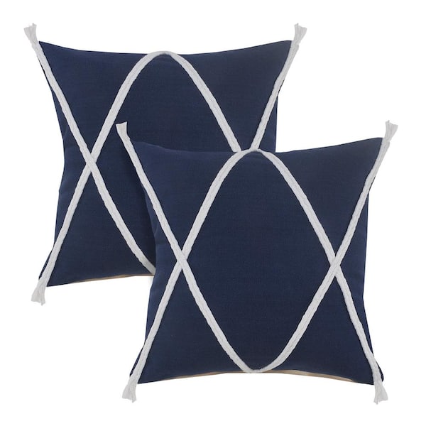 Unbranded Coastline Blue Bordered Hand-Woven 20 in. x 20 in. Indoor Throw Pillow (Set of 2)
