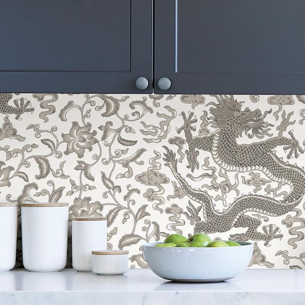 Scalamandre Grey Chi'en Dragon Self Adhesive Wallpaper SCS3881