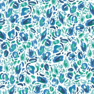 EttaVee Blue and Green Brushstroke Leopard Vinyl Peel and Stick Wallpaper