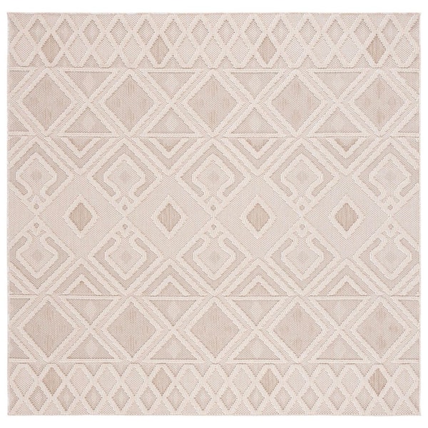 Global 7 ft. x 7 ft. Beige/Ivory High-Low Geometric Square Area Rug