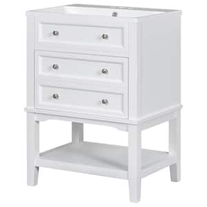 24 in. W x 18 in. D x 35 in. H Single Sink Bath Vanity in White with White Ceramic Top
