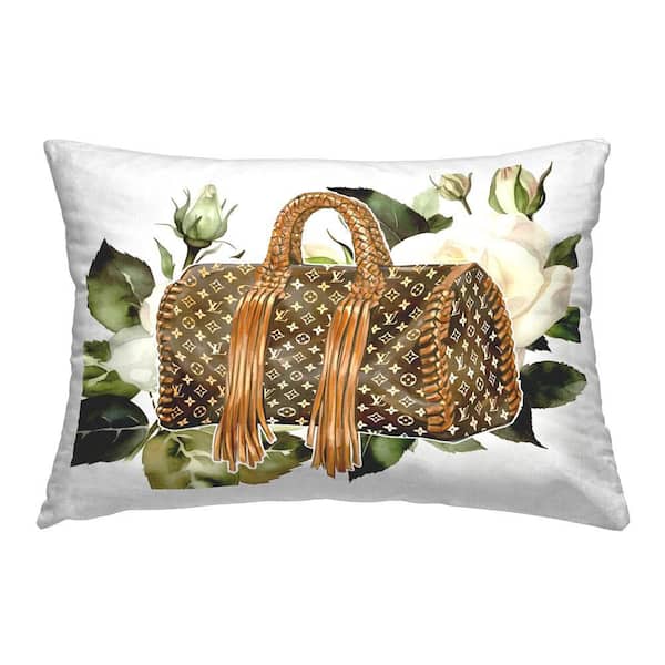 Trendy Designer Bag Brown Floral Polyester 14 in. x 20 in. Throw Pillow