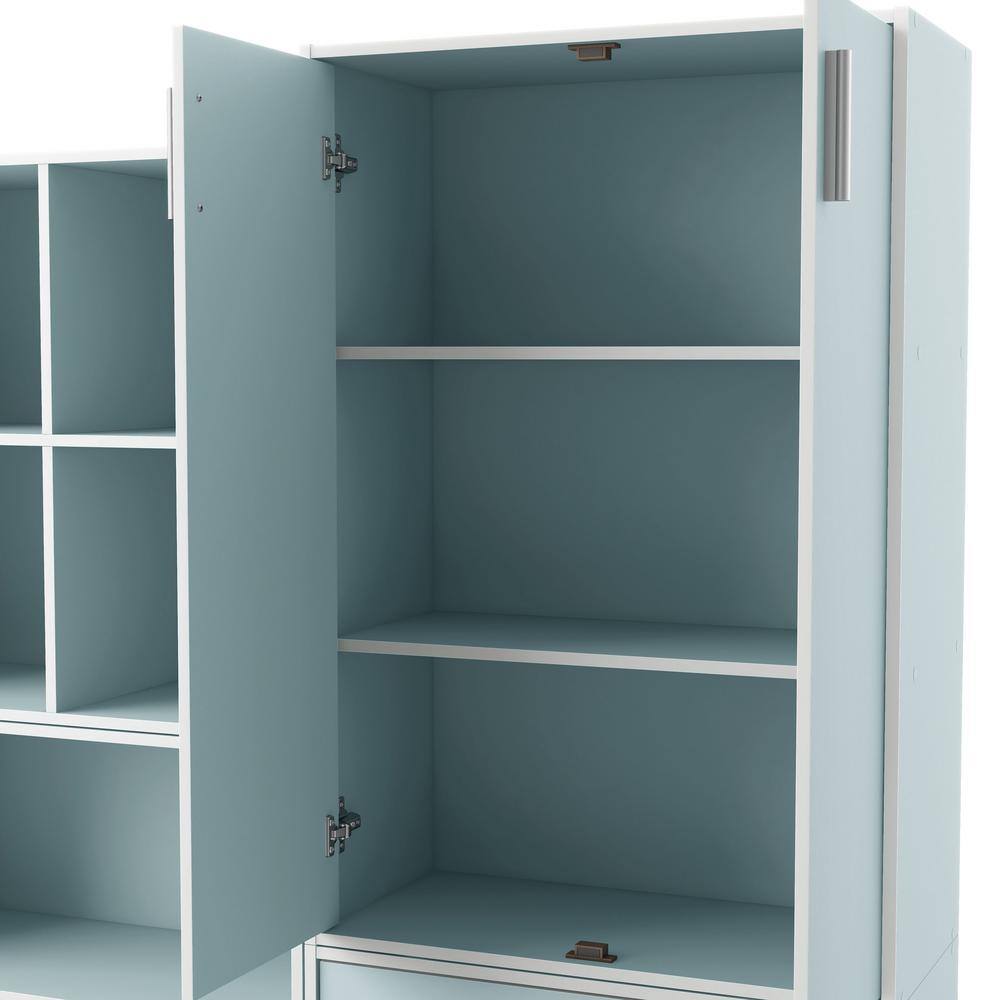 Light Blue Stackable Wood Kids Cabinet with Doors