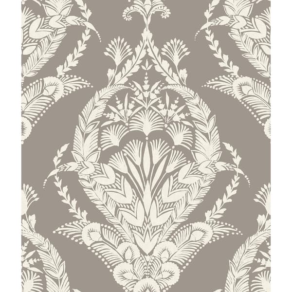 A-Street Prints Arlie Grey Botanical Damask Matte Non Woven Wallpaper Roll