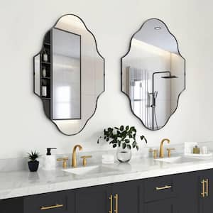 23 in. W x 37 in. H Scalloped Black Decorative Wall Mirror Classic Accent Mirror (2-Pieces)