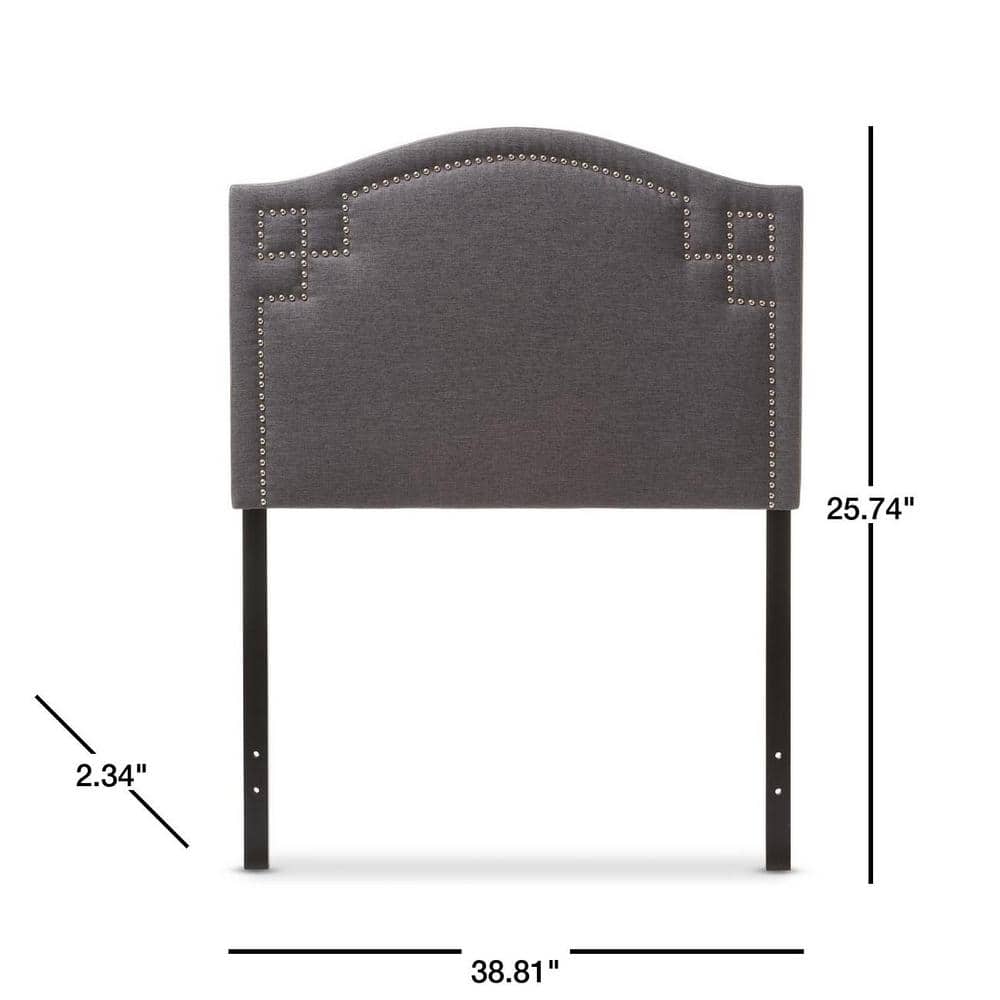 Dark Gray Twin Upholstered Headboard with Nailhead Trim