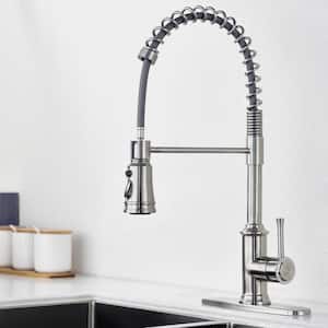 Spring Single-Handle Pull-Down Sprayer Kitchen Faucet with 2 Spray Mode in Stainless Steel