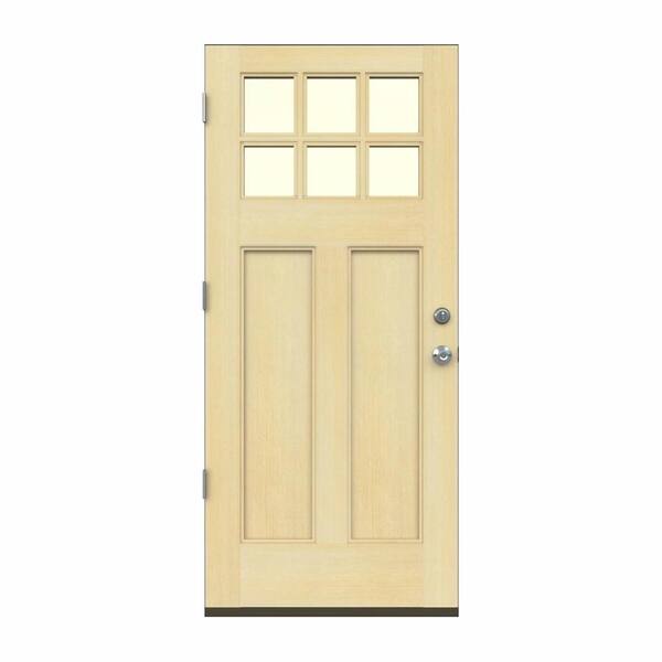 JELD-WEN 36 in. x 80 in. Craftsman Unfinished Right-Hand Outswing 6-Lite Clear Wood Prehung FrontDoor w/Primed Rot Resistant Jamb