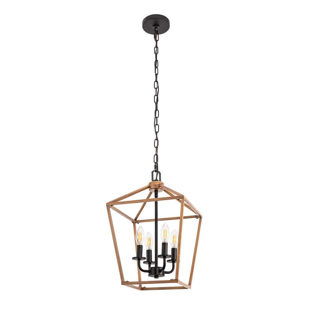 Briignite 8 in. 4-Light Brown Geometric Open Cage Pendant Light