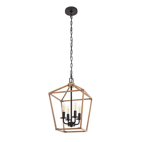 Briignite 8 in. 4-Light Brown Geometric Open Cage Pendant Light, Ideal for Dining Rooms, Foyers, Kitchens and Beyond