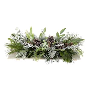 26 in. Unlit Holiday Flocked Winter Christmas Artificial Arrangement Cutting Board Wall Decor or Table Arrangement