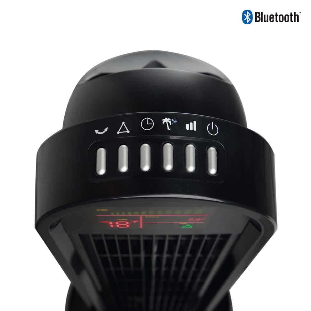 Black Glossy Bluetooth Oscillating Tower Fan with Remote Control