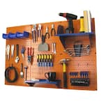 32 in. x 48 in. Metal Pegboard Standard Tool Storage Kit with Orange Pegboard and Blue Peg Accessories