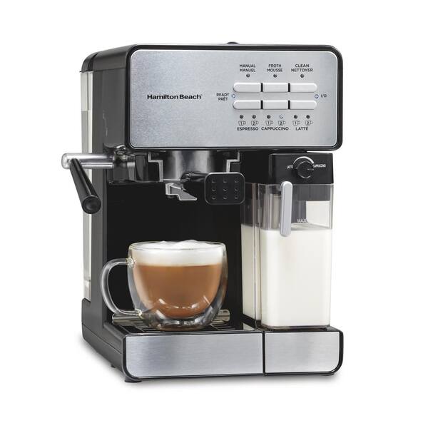 Single Cup Black Slide and Lock Espresso Machine with Milk Frother